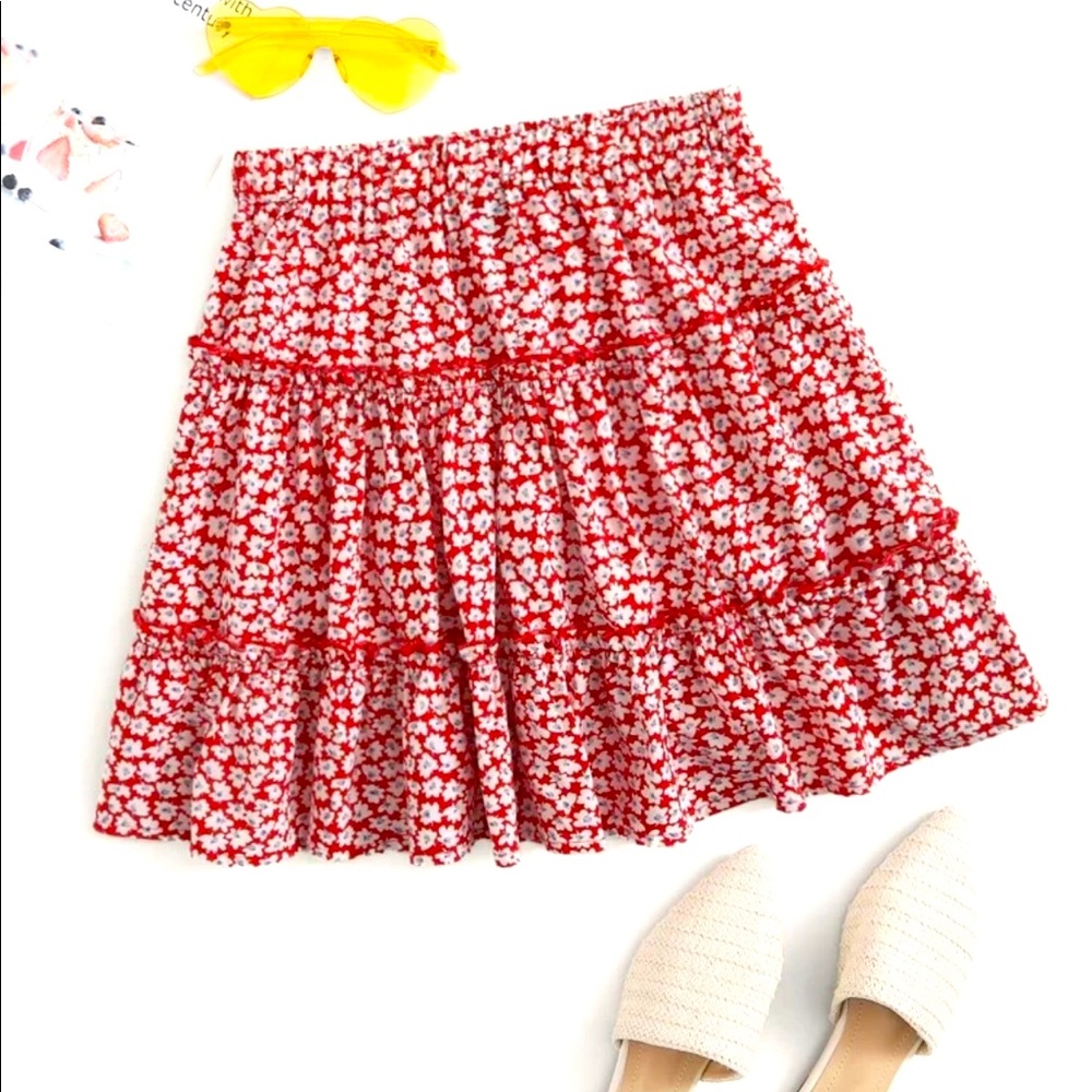 Frill Detail Layered Ditsy Floral Skirt
